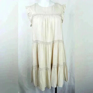 Altar'd State Women’s Cream Shift Babydoll Tiered Dress Ruffle Sleeve Size S